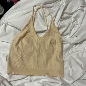 Beige Ribbed Halter Top
